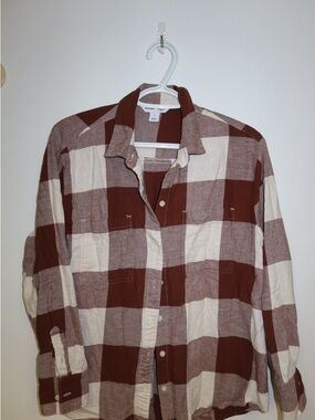 Women’s burn orange and Cream Plaid Button-Up Shirt